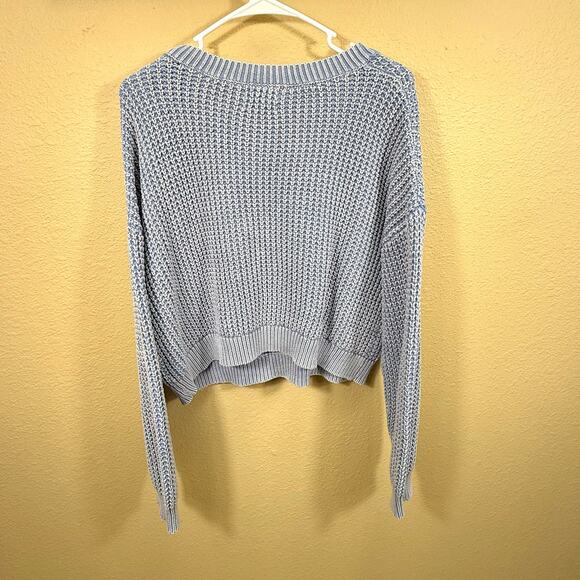 Haute Hippie Blue Chunky Knit Acid Wash Crop Sweater Jr Girl Size L - Picture 4 of 10